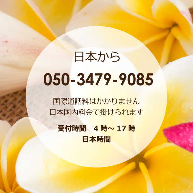 日本から 050-3479-9085 国際通話料はかかりません　日本国内料金で掛けられます　受付時間4時〜17時日本時間